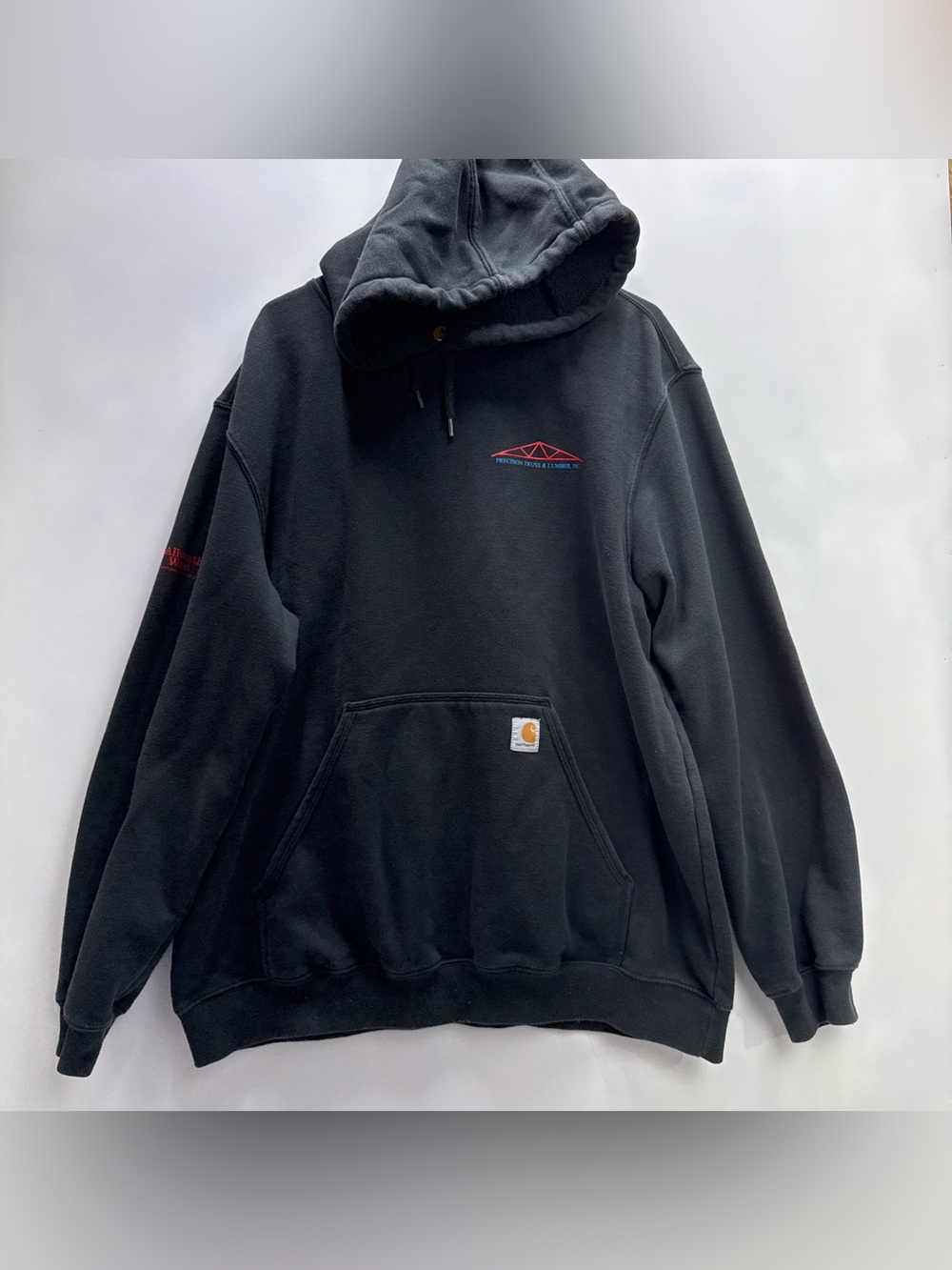 Carhartt Men’s Black Hoodie with Lumber Logo Printed on Chest and Arm